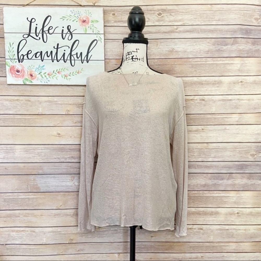 Zara Tan Boatneck Long Sleeve Pullover Size Medium
